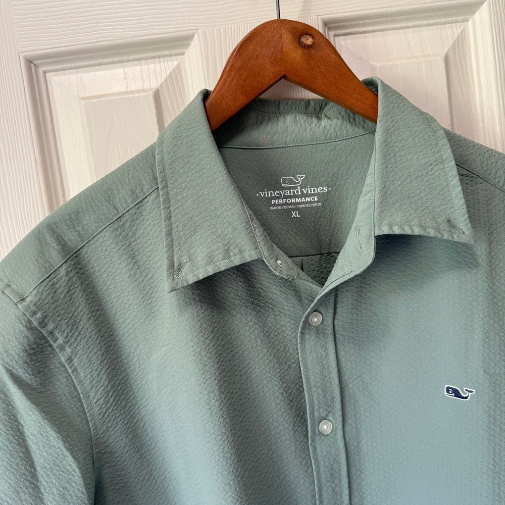 Vineyard Vines On The Go Performance Seersucker Shirt Mens XL Sage Green SS